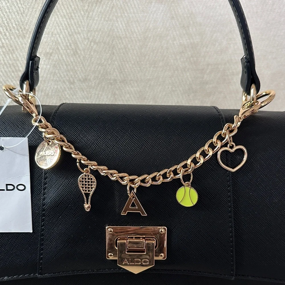 Aldo Black Satchel with Gold Chain Details. And Crossbody Strap